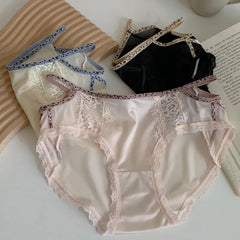 Women's Panties Soft Sexy Lace Semi-transparent Briefs Breathable Mid Waist Color Spelling Comfortable Thin Underwear Intimates