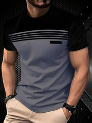 Men's fashionable casual round neck T-shirt made of 100% polyester fiber, machine washable, suitable for outdoor daily wear