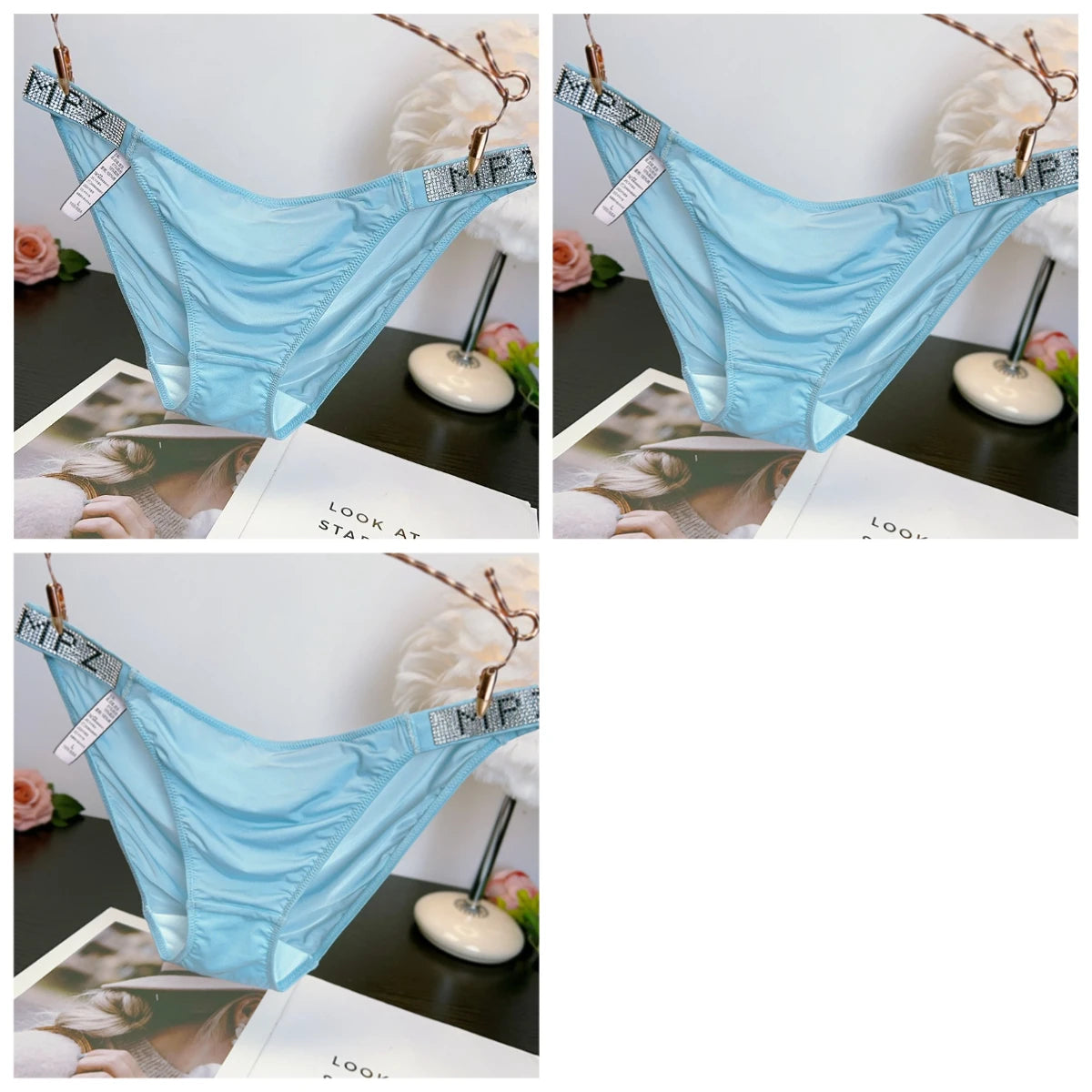 Soft Smooth French Diamond-encrusted Women's Underwear Low Waist Comfortable Cotton Crotch Breathable Triangular Pants High-end