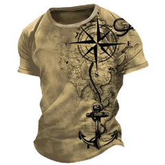 Old-fashioned Men's T-shirts, American Summer Pullovers, Printed Short-sleeved T-shirts