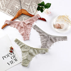 Women Sexy Lace Lingerie Low-waist Panties Embroidery Thong Transparent Hollow out Underwear Female G String