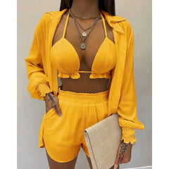 Cacocala 2023 New High Waist Bikini Set Print Women Swimsuit Three Pieces Swimwear Sexy Beachwear Bathing Female Suit Shorts