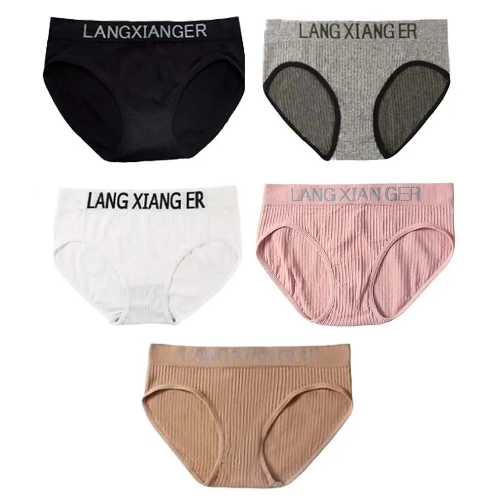 5Pcs Breathable Letter Simple Panties Mid Waist Cotton Crotch Seamless Underwear Briefs Underpants Underwear for Women Lady