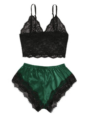 Women's 2 Piece Sexy Lace Pajama Set See-Through Bralette Cami Top and Shorts Breathable Sleepwear Plus Size Summer Lingerie
