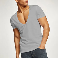 Fashion Men Basic T-Shirt Summer Gym Muscle  Tops Big V-Neck Short Sleeve Bodybuilding Sport Fitness T Shirt Tees Tops Clothing