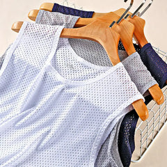 Men's Ice Silk Mesh Vest Tops Quick-drying Bodybuilding Tank Tops Breathable Sleeveless T-Shirt Summer Cool Vest Muscle Singlets