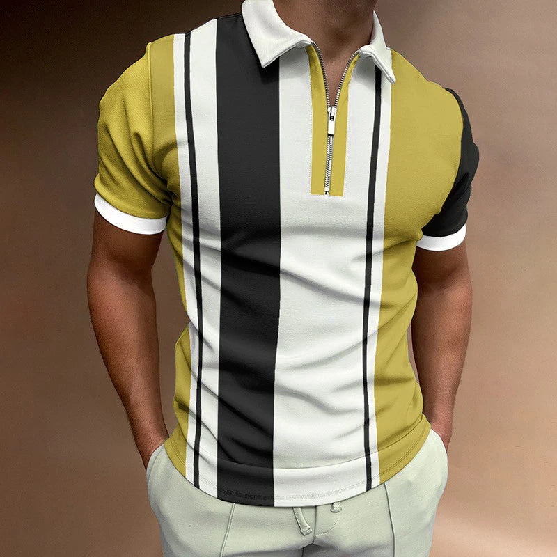 Fashion Striped Pattern Men's Zippers Polos T-Shirts Short Sleeve Street 3D Printed Trend Male POLO Tee 6XL Big Size Casual Tops