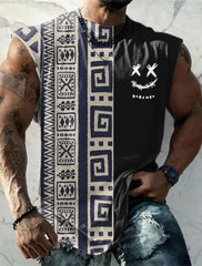 Summer New Men's Vest T Shirt Patterned Tribal Round Neck Clothing Daily Fitness Sports Vintage Sleeveless Printed Ethnic Tops