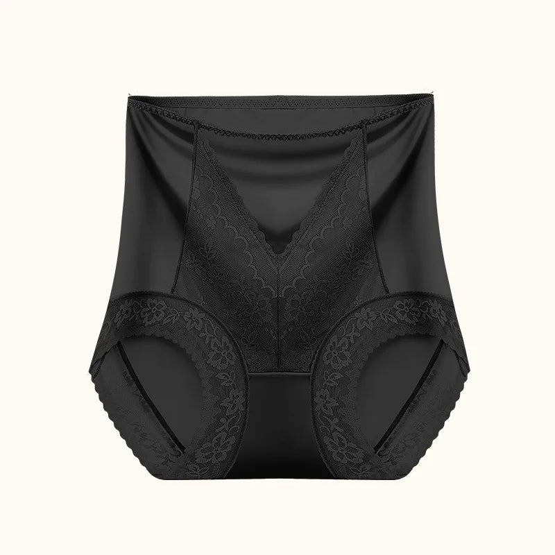 Women High Waist Panties Ice Silk Lace Sexy Breathable Briefs Underwear Luxury Satin Seamless Butt Up Female Underpants Lingerie