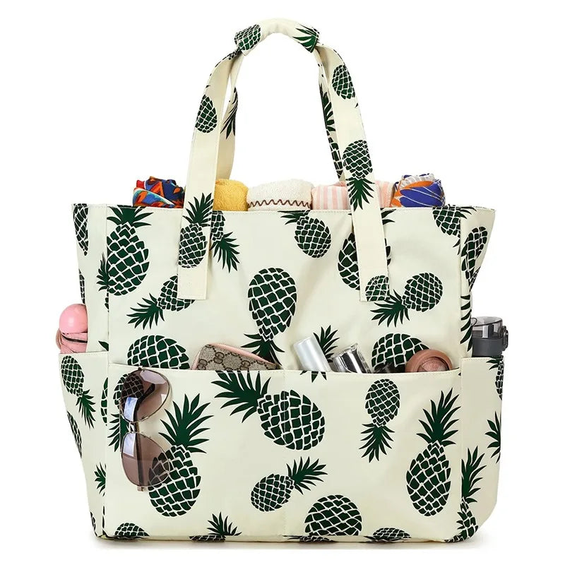 Beach Tote Bag Women Foldable Travel Bag with Anti-Sand Pocket Lightweight Storage Bag for Gym/Shopping Packable in Carry-On