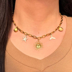 Starfish Mermaid Necklace Women Summer Boho Alloy Pendant Clavicle Chain Beach Jewelry Gift for Her Retro Vacation Accessories
