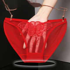 Women Lace Butterfly Embroidery Underwear Sheer Mesh Transparent Briefs Comfortable Breathable Sweat Panties Low Rise Underpants