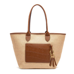 Beach Vacation Women's Tote Bag 2025 New Summer PP Grass Weaving Splicing Design Large Capacity Handbag