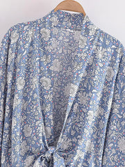 Boho Queens Porcelain Floral Beach Kimono Short Robe Women Fashion Batwing Sleeves Rayon Bohemian Bikini Cover Ups Beachwear