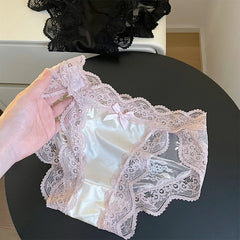 Women Sexy Lace Panties Underwear Satin Mesh Low Rise Hollow Briefs Thong