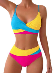 Circyy Swimsuit Women Contrast Color Split Swimsuit Halter Cross Biquinis High Waisted Two-pieces Bathing Suit Summer 2025 New
