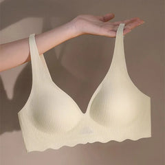 Cool Underwear for Women with Thin Cup Without Marks and Breathable Beauty Back Gathering One-piece Deep V Soft Support Bra