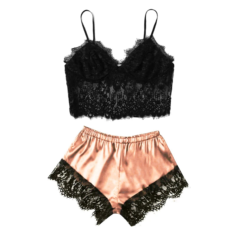 1 Set Womens Sleepwear Sexy Fashion Casual Lace Nightdress Lingerie Tops Shorts Set Babydoll Pajamas Nightwear Womens Underwear