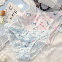 Cute Cat Print Cartoon Underwear for Women Low Waist Lace Bow Breathable Student Panties Cotton Crotch Seamless Briefs Lingerie