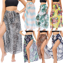 Women Long  Print Sarongs Swimsuit Coverups Beach Bikini Wrap Sheer Long Skirt Chiffon Scarf Cover Ups for Swimwear