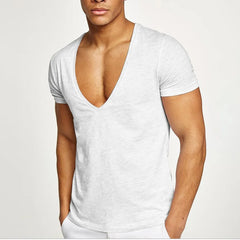 Fashion Men Basic T-Shirt Summer Gym Muscle  Tops Big V-Neck Short Sleeve Bodybuilding Sport Fitness T Shirt Tees Tops Clothing