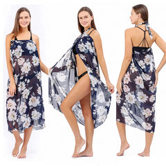 Women Long  Print Sarongs Swimsuit Coverups Beach Bikini Wrap Sheer Long Skirt Chiffon Scarf Cover Ups for Swimwear