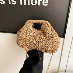 Seaside vacation shell bag 2025new arrival women's satchel bag forest style straw shoulder bag beach chain crossbody bag