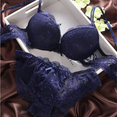 Women 2 Pieces Lingerie Set Sexy Deep V Neck Lace Floral Push Up Bra and Panties Underwear Intimates Embroidery Knickers