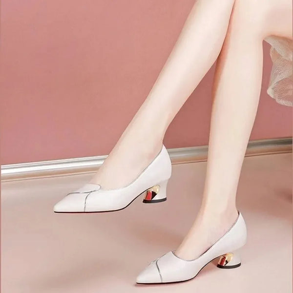 Cresfimix women fashion sweet pointed toe beige spring slip on square heel shoes lady classic office career work pumps ab509
