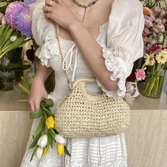 Seaside vacation shell bag 2025new arrival women's satchel bag forest style straw shoulder bag beach chain crossbody bag