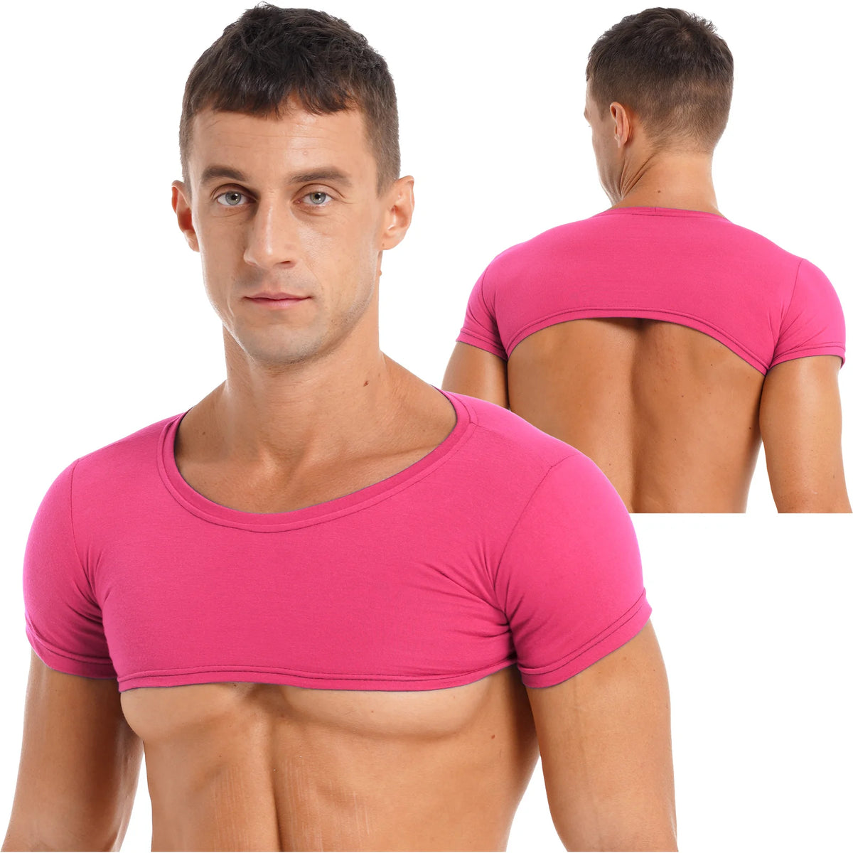 Men Sport Fitness Top Breathable Stretchy Mini Short Crop Top Party Club Dance T-Shirt Casual Solid Color Bodybuilding Tops