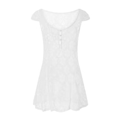 Yiiciovy Women Bikini Dress Sarong Beach Wrap Tunics Beach Cover Ups Summer Lace Short Sleeve Hollow Out Swimwear Mini Dress