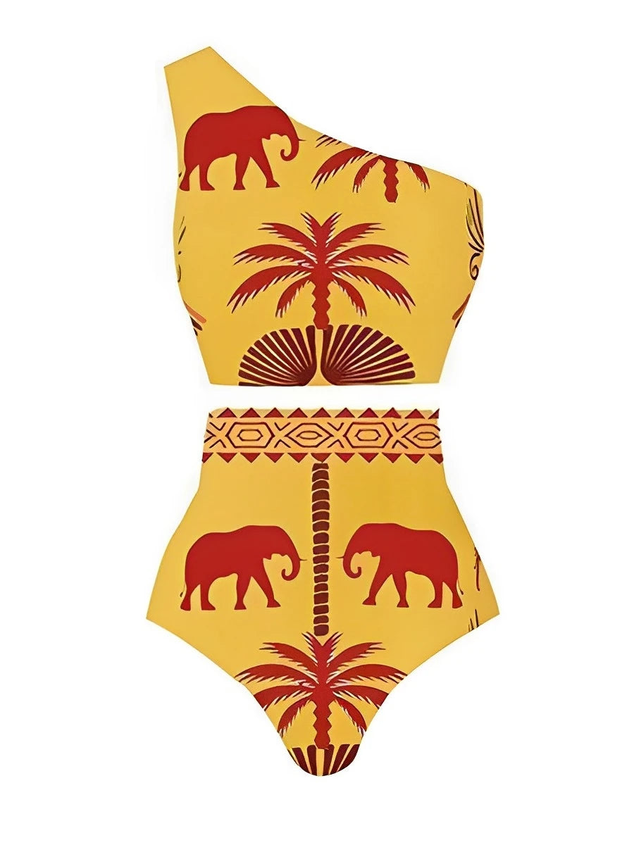 2025 One Shoulder High Waist Bikini Women Swimsuit Female Padded Swimwear Bathers Bathing Swimming Swim Suit Summer Beachwear