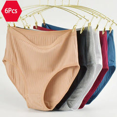 Women's High Waist Cotton Underwear Panties Striped Knitted Soft Breathable Underpants Intimate Lingerie Female Briefs Woman