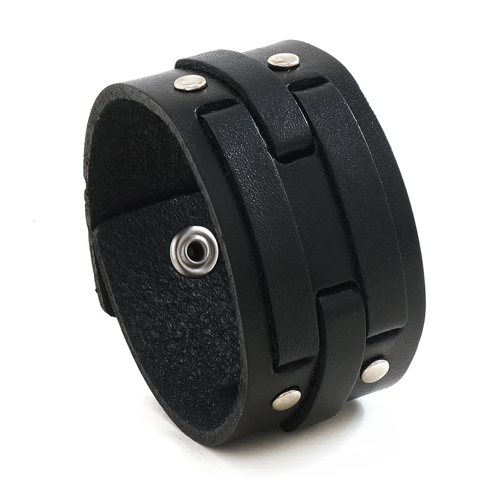 Leather Bracelet For Men New Punk Style Leather Bracelets, Exaggerated Button Rivet Accessories Simple Bracelet