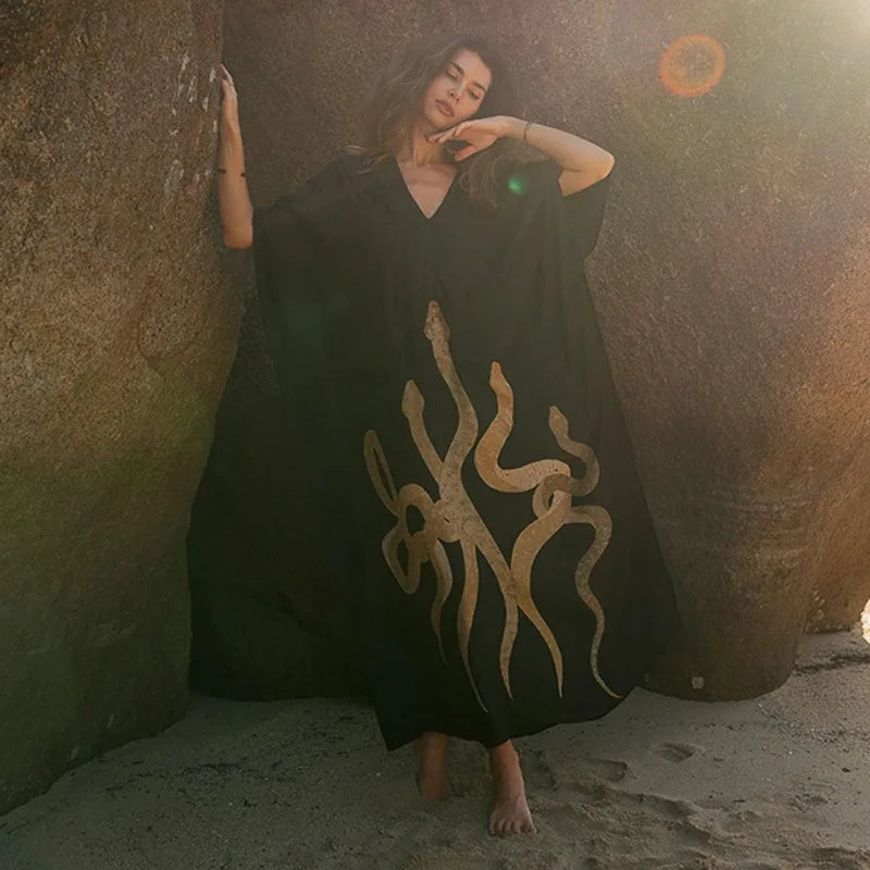 Para Praia Black Kimono 2025 Bikini Cover Ups Solid Bat Sleeve Beachwear Beach Maxi  Women Loose Cardigan Swimsuit Covers