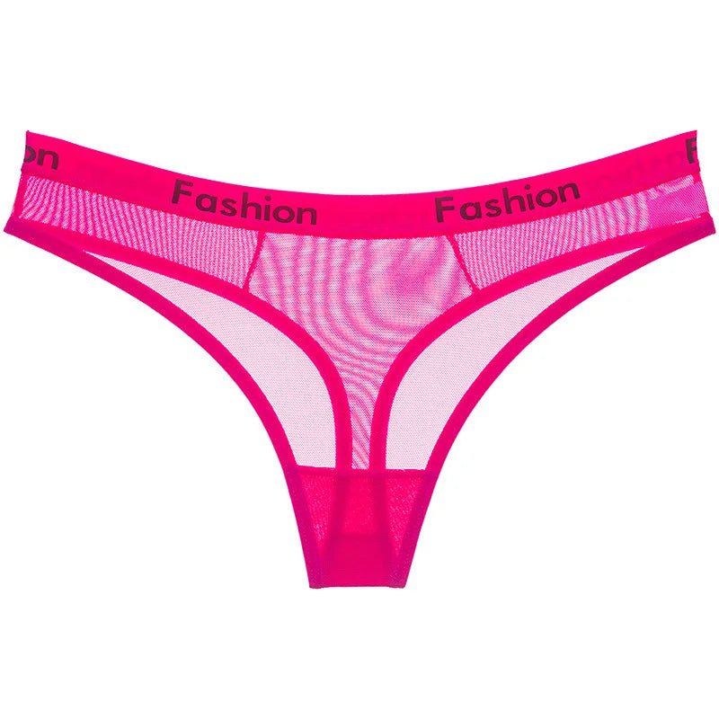 Women's Sexy Underwear Low Waist T Back Thong Seamless Mesh Breathable Transparent Panties Cotton Crotch G-String Sheer Lingerie