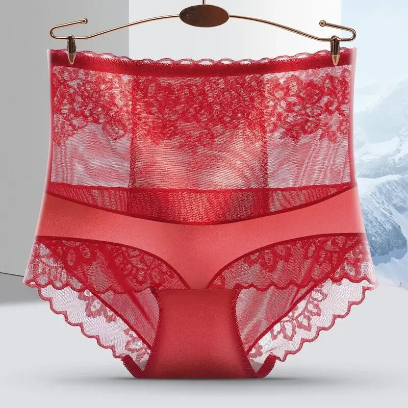 High Waisted Compression Underwear for Women Summer Sexy Lace Ultra-thin Seamless Antibacterial Triangle Pants Daily Life