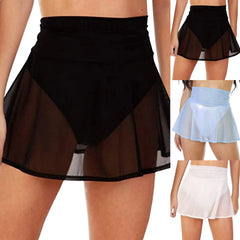 High Waist Wrap Kaftan Sarong Mesh Sheer Beach Skirts Swimsuit Cover-Ups Women Transparent Swimwear Pareo Scarf Bikini Cover-Ups