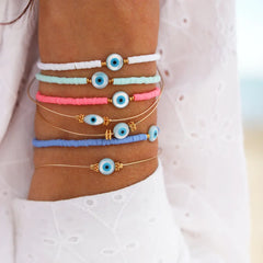 KKBEAD Boho Summer Beach Bracelet Jewelry for Women Y2k Accessories Shell Evil Eye Bracelets Gifts Heishi Disc Beads Pulseras