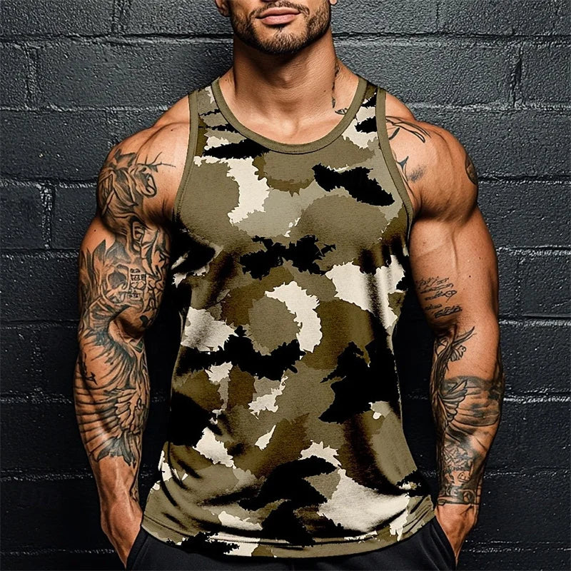 Summer Men Classic Camo Print Fitness Tank Top Gym Sports Loose Breathable Soft Sleeveless Top Fashion Simple Men's Vest Tee