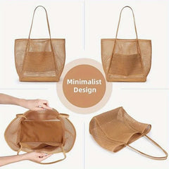 Women Swimming Beach Mesh Bag Ladies Shoulder Bag Large-capacity Travel Portable Storage Bag Multifunction Handbag for Swimwear