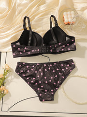 Women's sexy lingerie set with small floral patterns steel rims gathered push ups shoulder straps adjustable lingerie set A2169