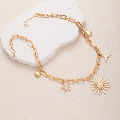 Starfish Mermaid Necklace Women Summer Boho Alloy Pendant Clavicle Chain Beach Jewelry Gift for Her Retro Vacation Accessories