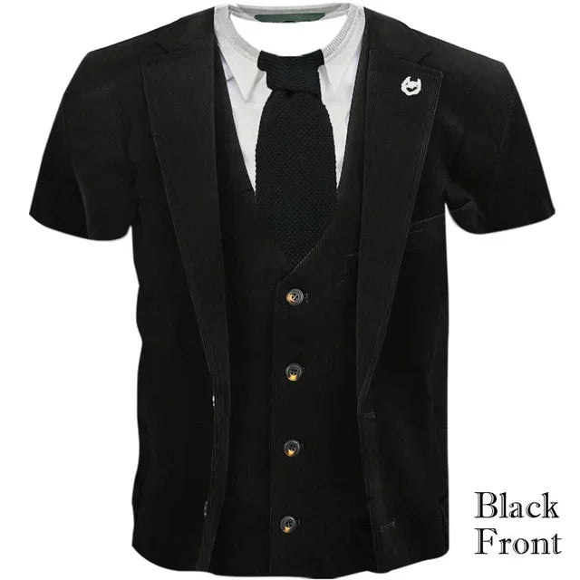 2024 Summer New High-quality Men's Personality Business Suit Pattern 3D Printed Men's T-shirt Comfortable Breathable Fashion Top