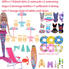Doll Accessories Fishtail Skirt+Swimsuit+Swim Ring+Multiple Accessories,For Babi 11.8inch Doll Beach Accessories Festival Gifts
