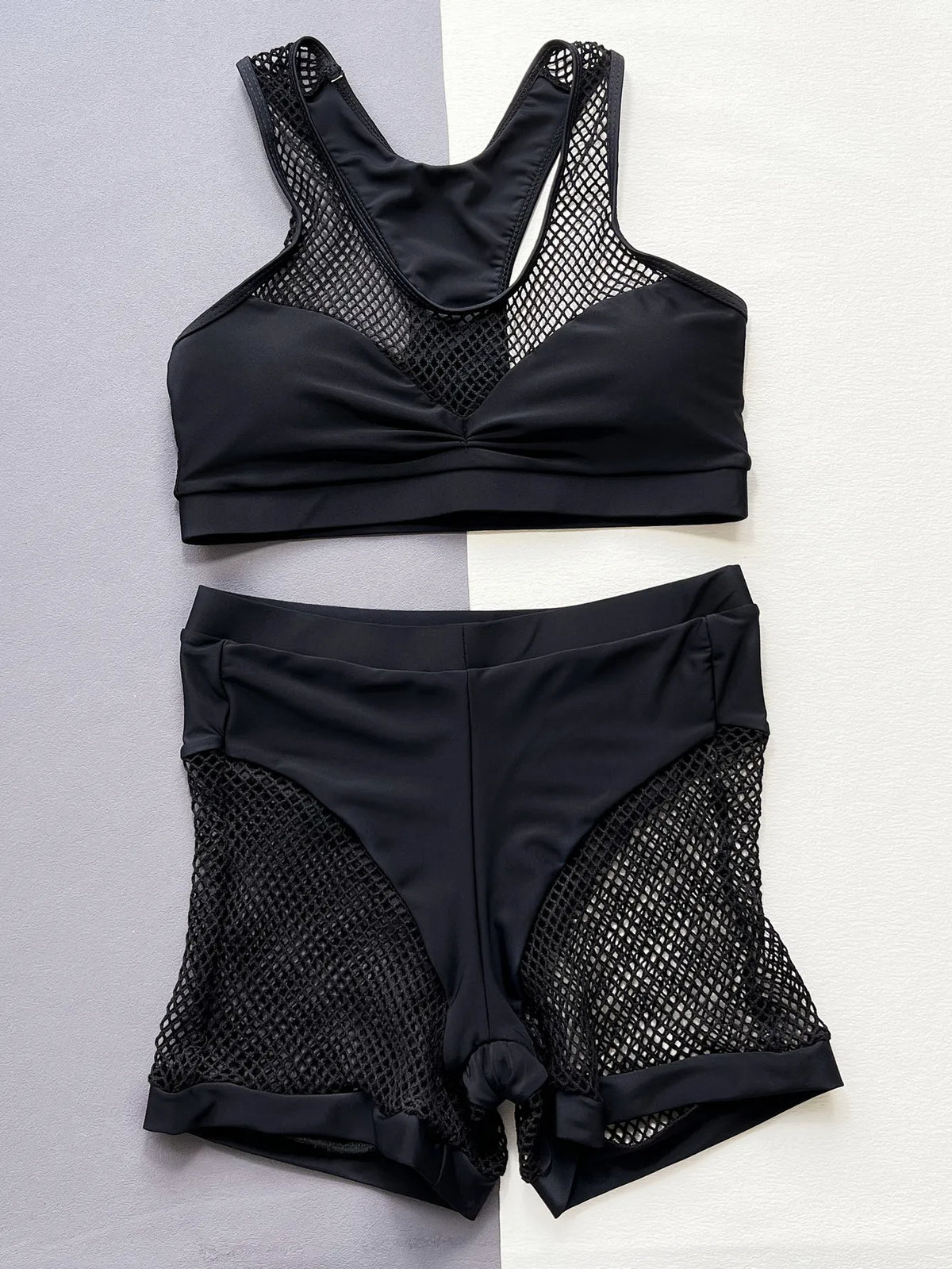 sexy push up black lattice bikinis sets two pieces perspective cropped vest with bottoms swimwear women biquini bathing suits