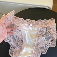 Women Sexy Lace Panties Underwear Satin Mesh Low Rise Hollow Briefs Thong