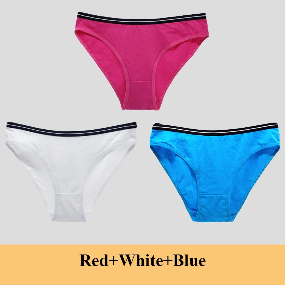 Women Underwear Ladies Panties Cotton Low Rise Solid Cute Bow Soft Breathable Briefs 3 Pcs/lot