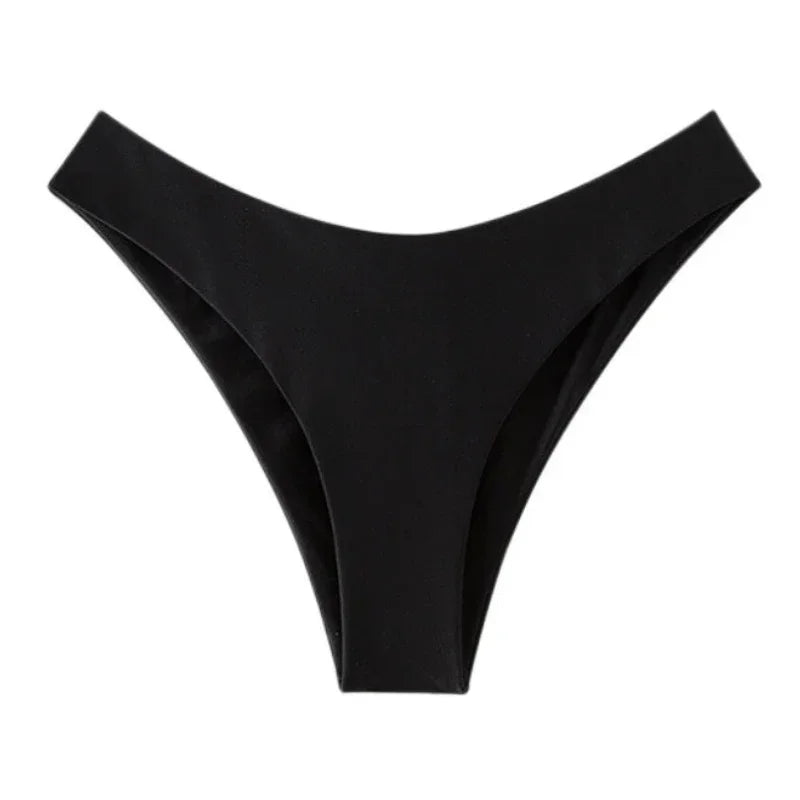 Women's Swimming Trunks Bikini Panties High Waist Swimwear Bottom Solid Color Female Swimsuit Briefs Beachwear Bathing Suits